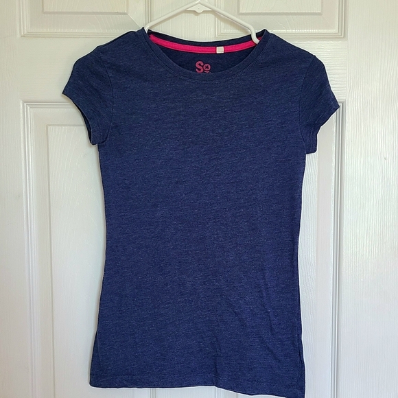 SO Vintage Y2K Navy Blue Fitted Short Sleeve T-Shirt With Cap Sleeves For Women - Picture 2 of 7